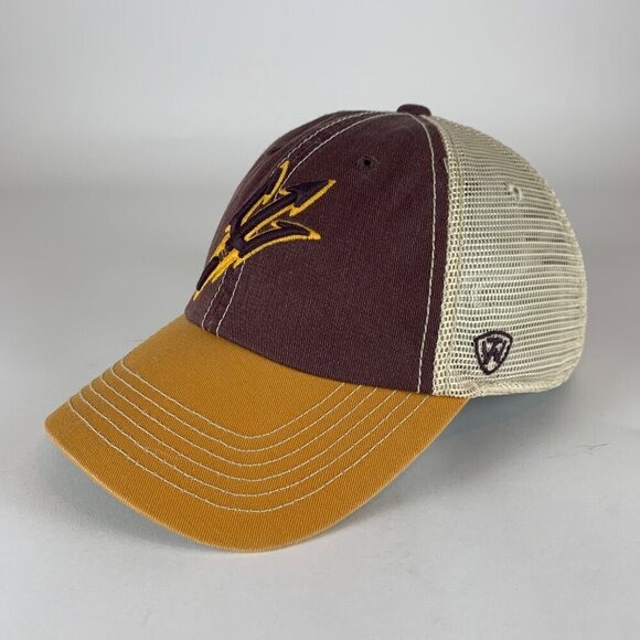 Arizona State Sun Devils Maroon Gold Beige Top of the World Snapback Trucker Hat - Picture 1 of 5